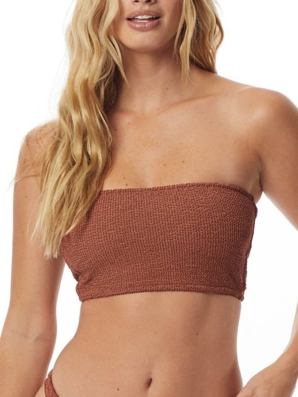 Tori Praver Textured Bronze Sass Strapless Bandeau Bikini Top Large 39211